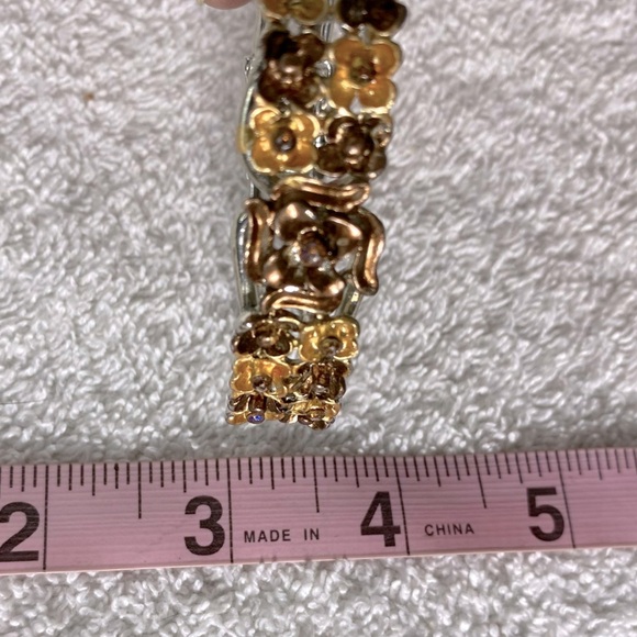 Vintage Floral Gold & Brown Tone Metal Bracelet - Picture 4 of 12